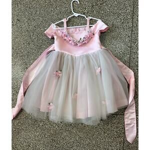 Vintage Toddler Princess Dress Pink Full Skirt Floral Pageant Party Costume 2T